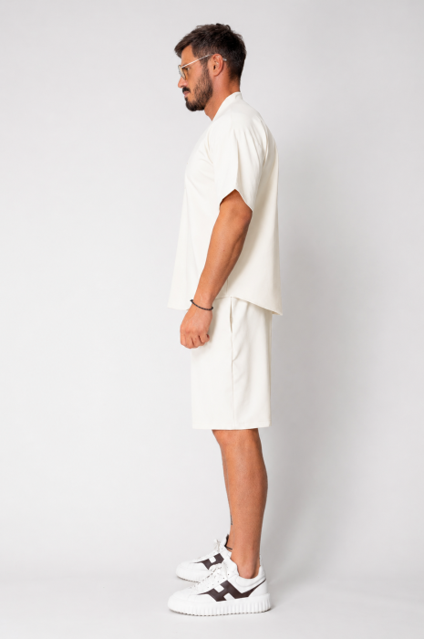 Set Como bluza V-cut si pantaloni scurti Off White [3]