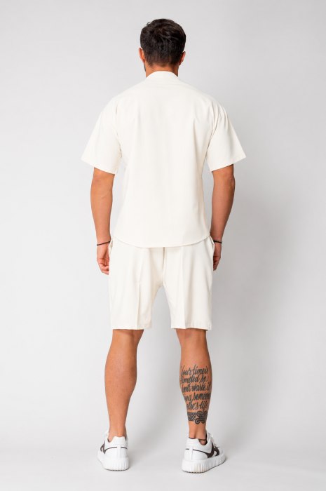 Set Como bluza V-cut si pantaloni scurti Off White [2]