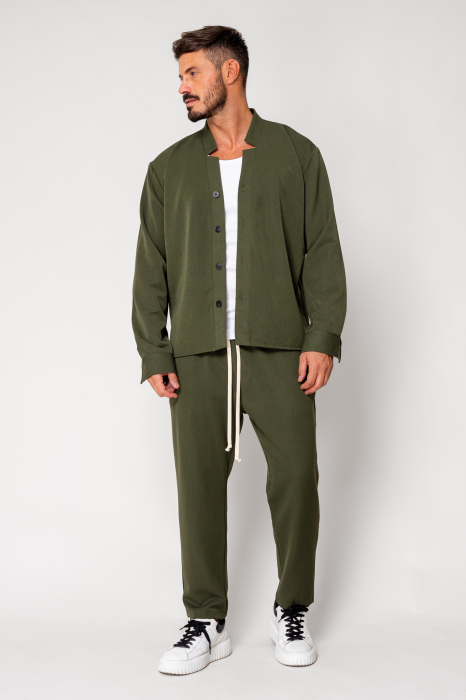 Set Como V-cut shirt and long pants Kaki [2]