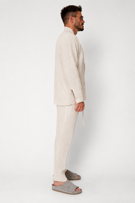Set Como din 100% IN Camasa V-cut si pantaloni lungi Premium Beige [2]