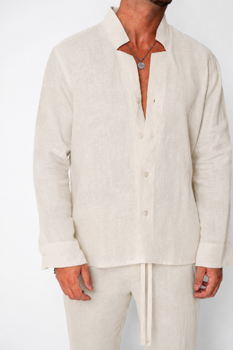 Set Como din 100% IN Camasa V-cut si pantaloni lungi Premium Beige [4]