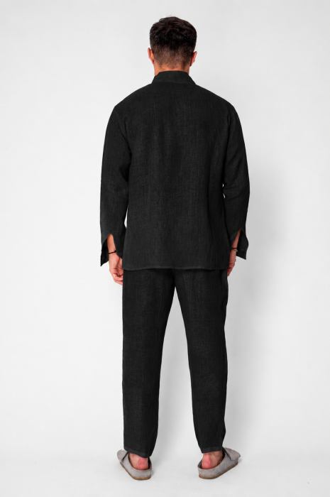 Set Como din 100% IN Camasa V-cut si pantaloni lungi Premium Black [3]
