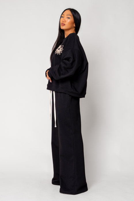 Set cu broderie bluza si pantalon lung Black/Beige [3]