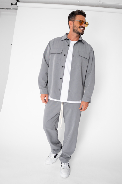 Set Denver Camasa cu buzunare si pantalon lung cu snur Premium Grey