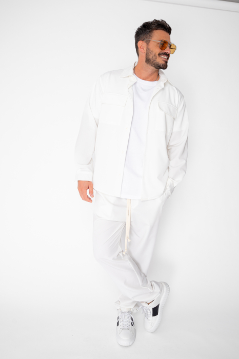 Set Denver Camasa cu buzunare si pantalon lung cu snur Premium Off White