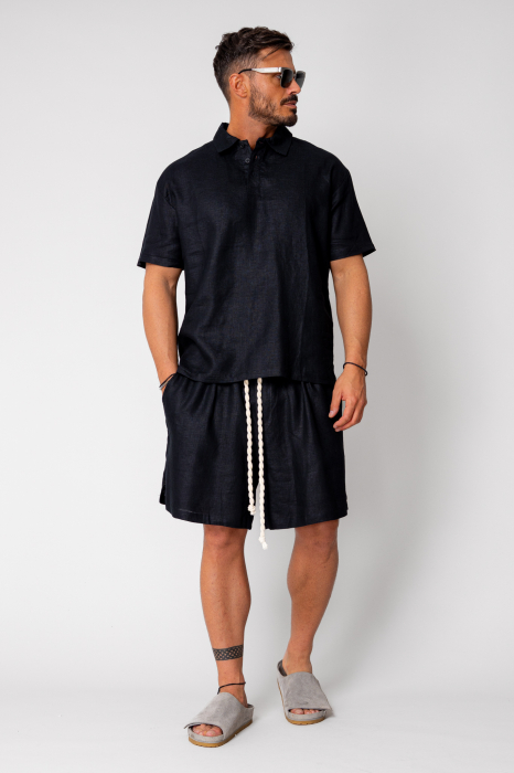 Linen shirt and shorts set Bllack [3]
