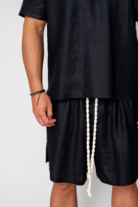 Linen shirt and shorts set Bllack [6]