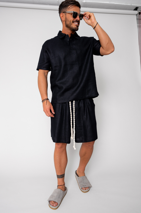 Linen shirt and shorts set Bllack [2]