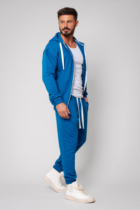 Set Easy hanorac cu fermoar Oversized si pantalon Peacock Blue [2]