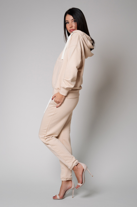 Set Easy hanorac cu fermoar si pantalon Oversized Light Beige [2]