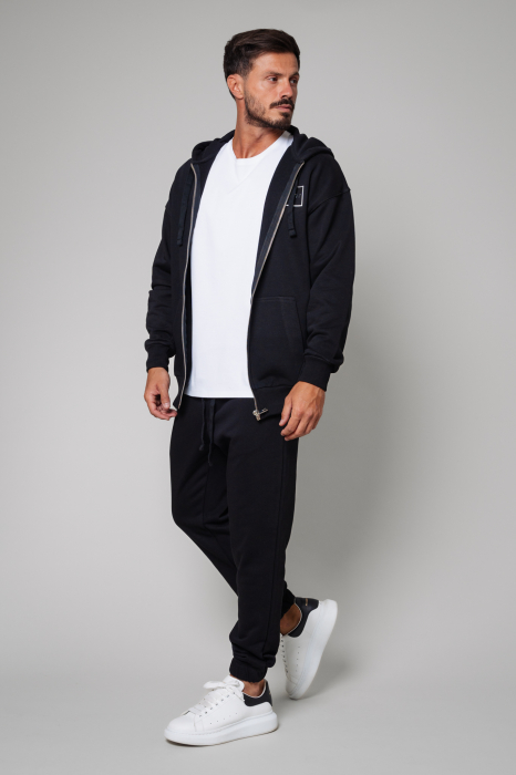 Set Easy hanorac cu fermoar Oversized si pantalon Black [2]