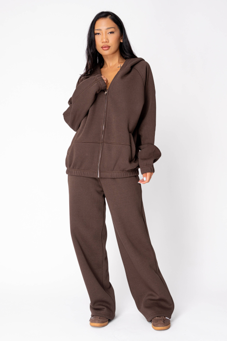 Set hanorac cu fermoar si pantalon Brown