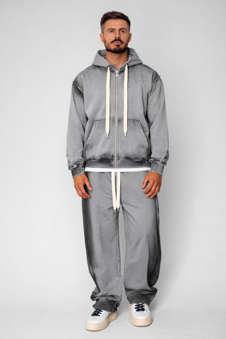 Sweatshirt with zip and pants set with external seams Grey Prewashed [2]