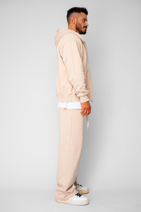 Set hanorac cu fermoar si pantalon drept din 100% Bumbac Beige [3]