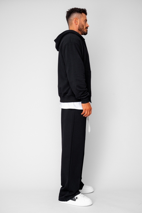 Set hanorac cu fermoar si pantalon drept din 100% Bumbac Black [3]