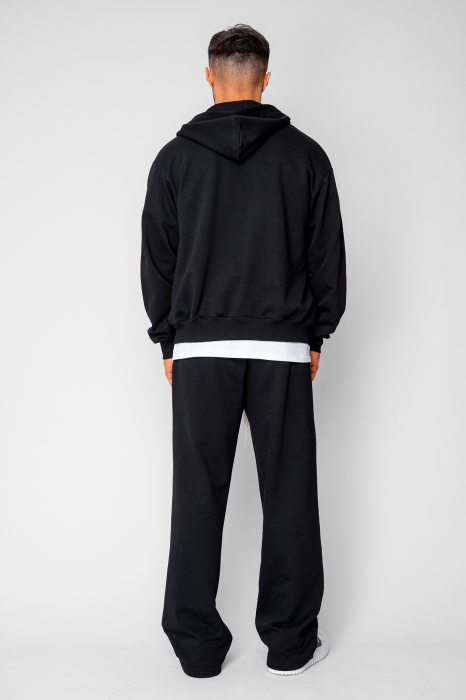 Set hanorac cu fermoar si pantalon drept din 100% Bumbac Black [4]