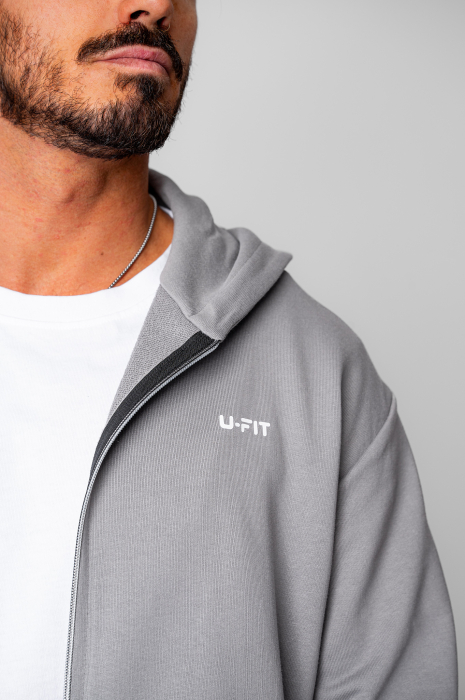 Set hanorac cu fermoar si pantalon drept din 100% Bumbac Grey [5]