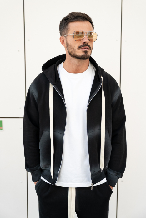 Set Sweatshirt with zip and pants Black Prewashed [6]