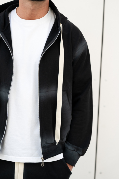 Set Sweatshirt with zip and pants Black Prewashed [5]