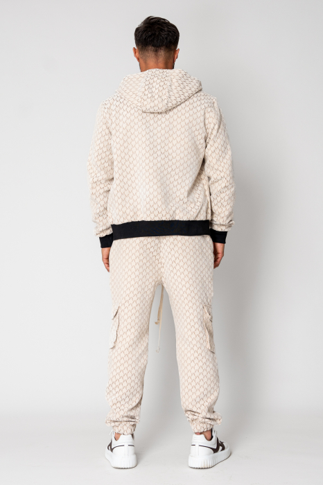 Set Hanorac cu fermoar si Pantalon lung cargo Cream [4]