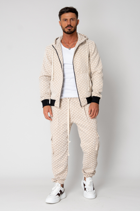 Set Hanorac cu fermoar si Pantalon lung cargo Cream [2]