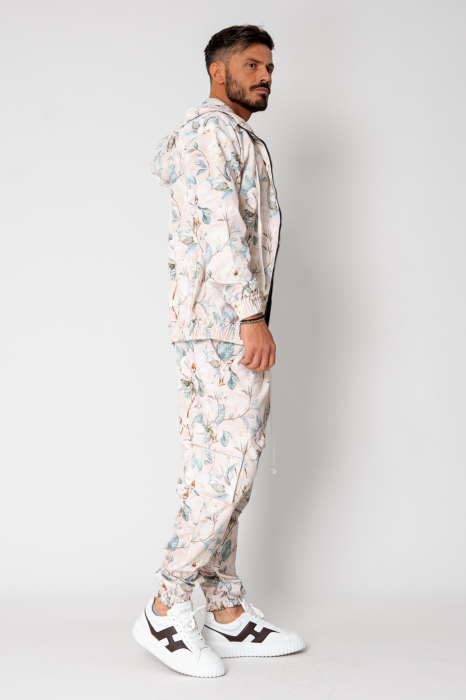 Set Hanorac cu fermoar si Pantalon lung cargo din reiat flower Cream [3]