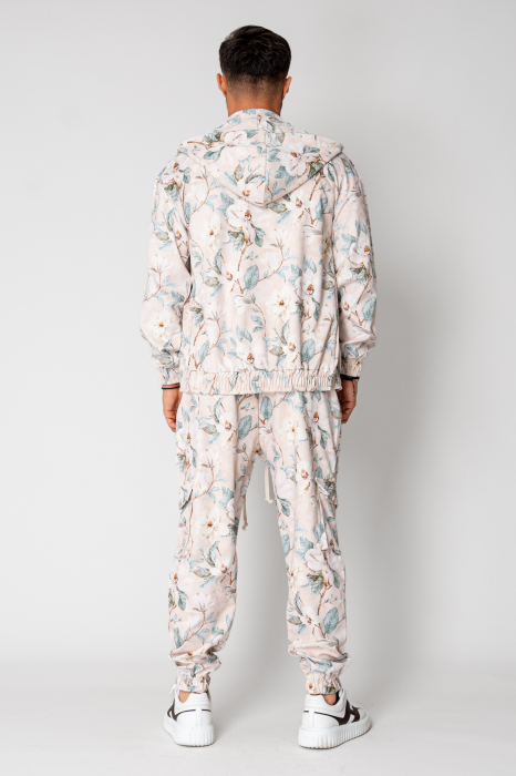 Set Hanorac cu fermoar si Pantalon lung cargo din reiat flower Cream [4]