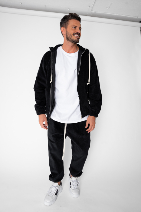 Set Hanorac cu fermoar si Pantalon Lung din reiat Corduroy Black [5]