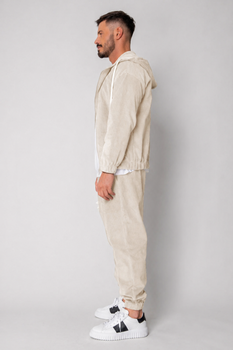 Set Hanorac cu fermoar si Pantalon Lung din reiat Corduroy Light Beige [4]