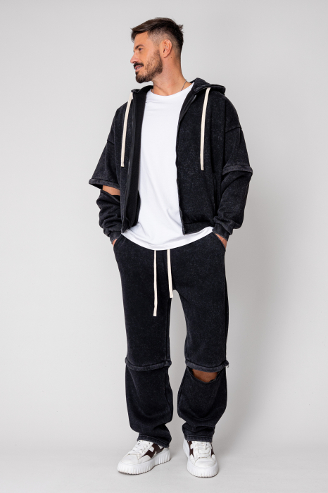 Pre-Washed Set hoodie with zipp and pants Black [2]