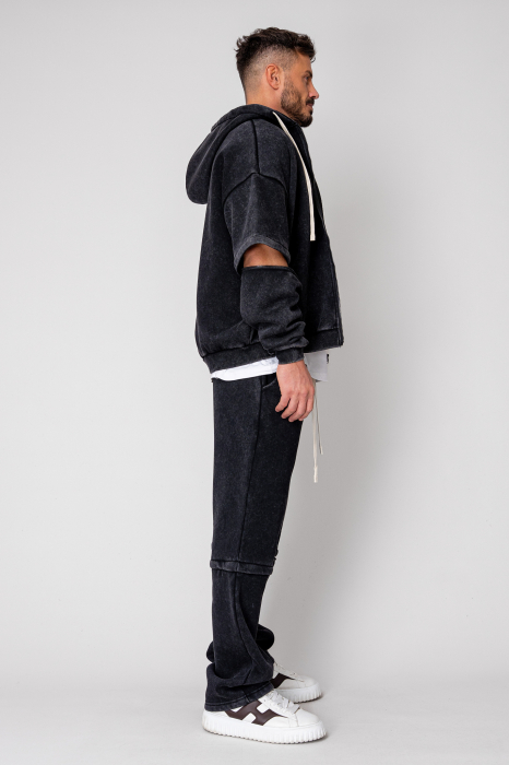 Pre-Washed Set hoodie with zipp and pants Black [3]