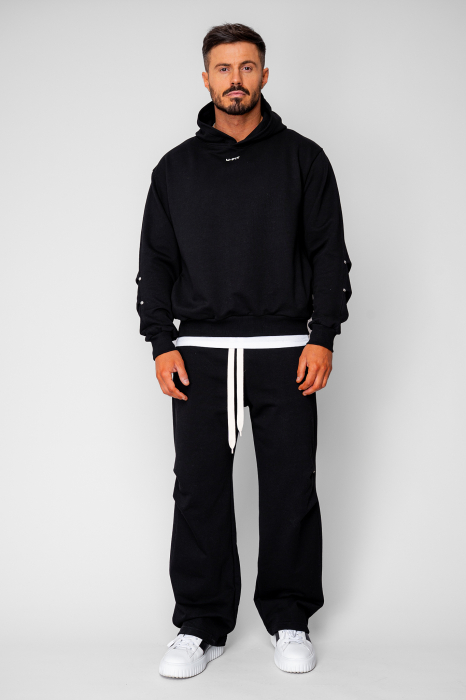 Set hanorac si pantalon drept cu capse Black [2]