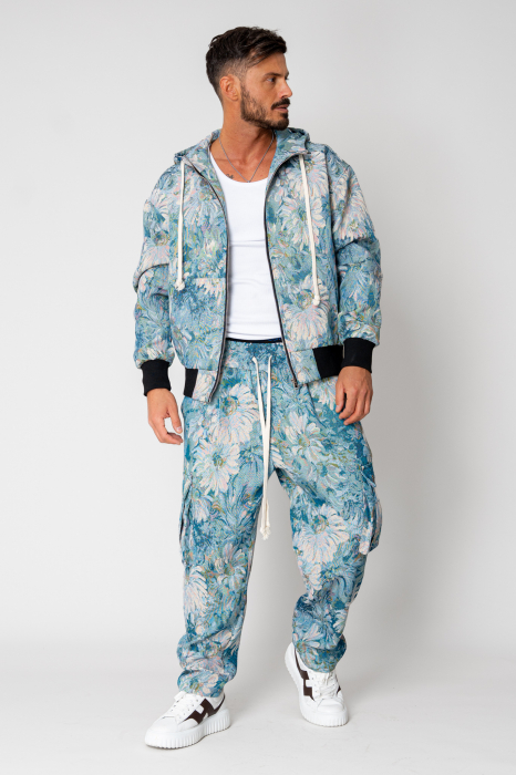 Set Hanorac si Pantalon lung cargo Blue Flower [3]