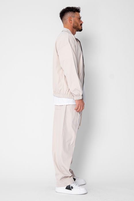Set Heavy Windbreaker Jacheta cu fermoar si pantalon lung din fas Beige [3]