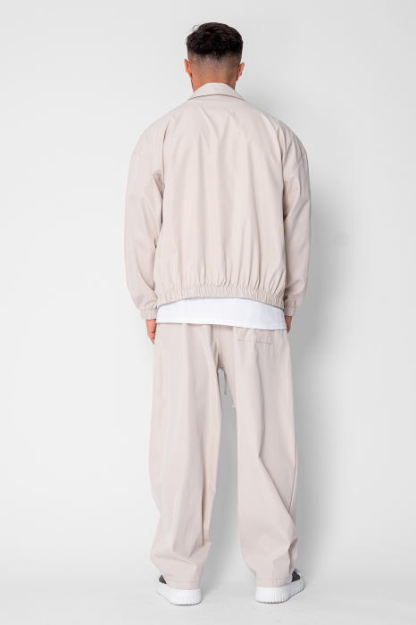 Set Heavy Windbreaker Jacheta cu fermoar si pantalon lung din fas Beige [4]