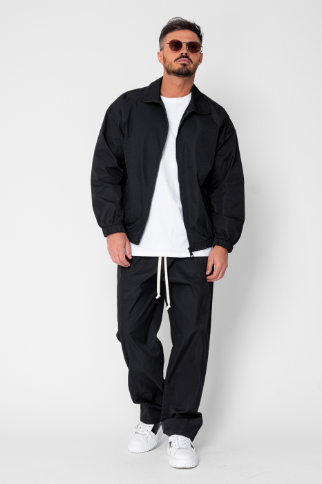 Set Heavy Windbreaker Jacheta cu fermoar si pantalon lung din fas Black [2]