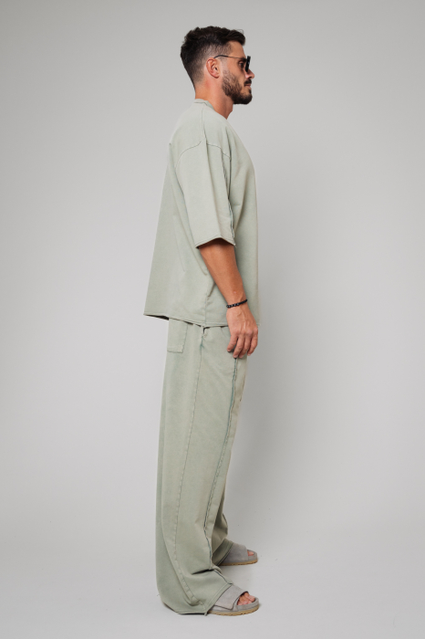 Set Huge Oversized tricou si pantalon lung Light Olive [2]