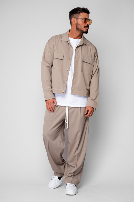 Set Jacheta cu buzunare si pantalon lung Beige [3]