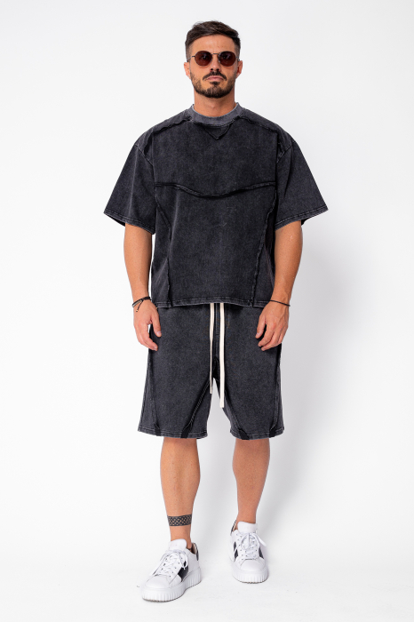 Set tricou si pantalon scurt cu cusaturi exterioare Black Prespalat [2]