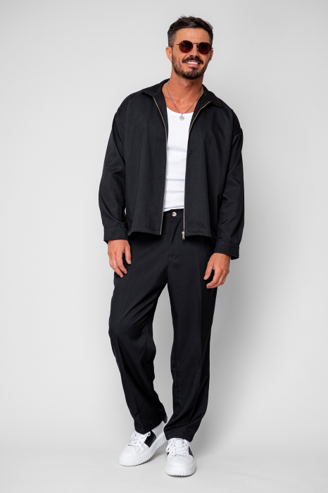 Black Zippered Jacket and Long Trousers Set - Copie [2]
