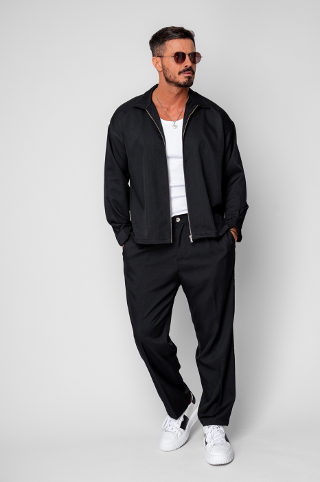 Black Zippered Jacket and Long Trousers Set - Copie [3]