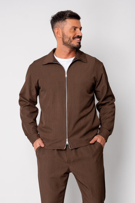 Set Caruso v2 Jacheta cu fermoar si pantalon lung drept Premium Brown [5]