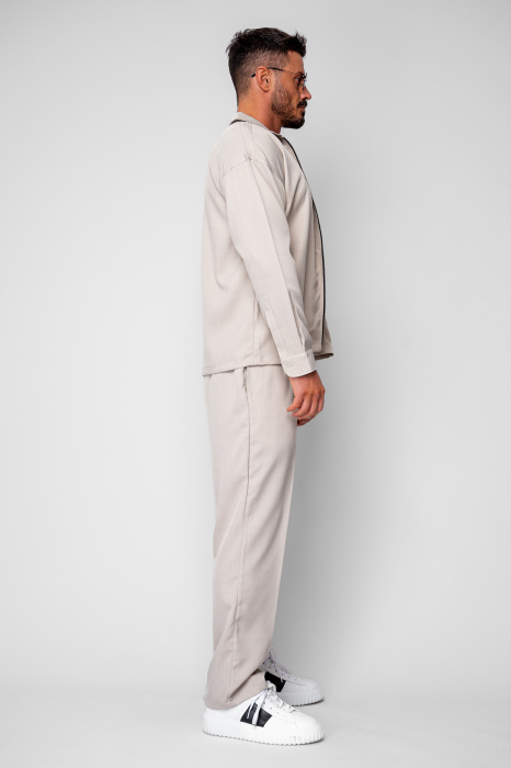Cream Zippered Jacket and Long Trousers Set [3]