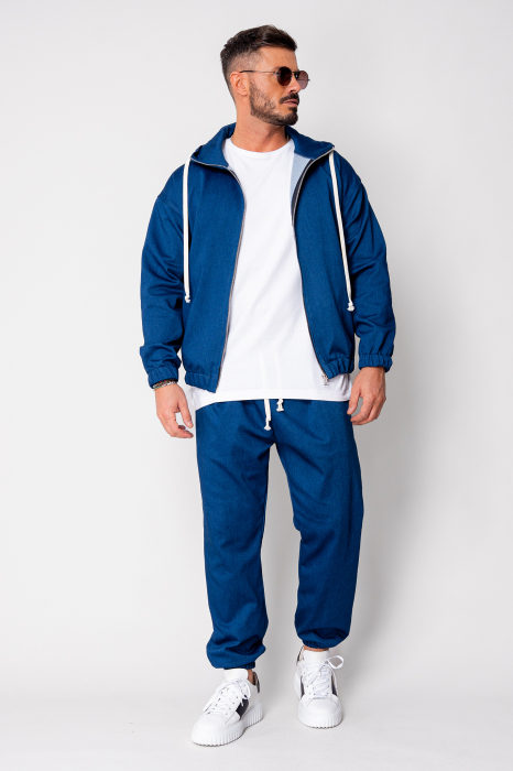 Set Camden din denim elastic Hanorac si Pantalon Lung Premium Dark Blue [3]