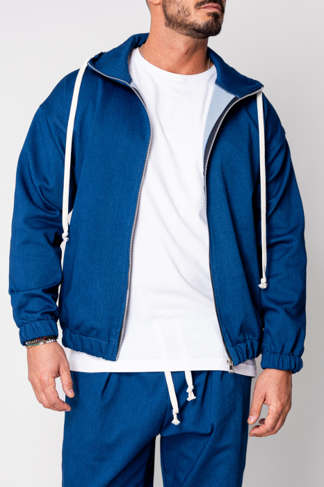 Set Camden din denim elastic Hanorac si Pantalon Lung Premium Dark Blue [6]