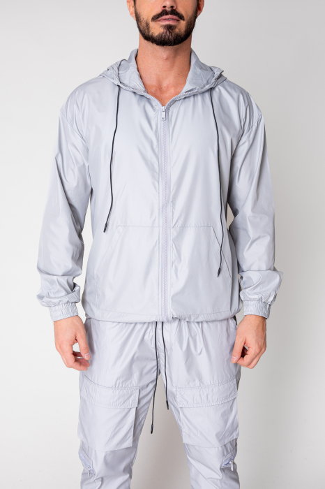 Set Windbreaker Jacket with zipper and long pants in gray fass [4]