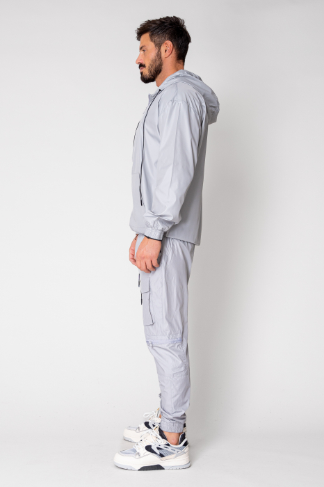 Set Windbreaker Jacket with zipper and long pants in gray fass [2]
