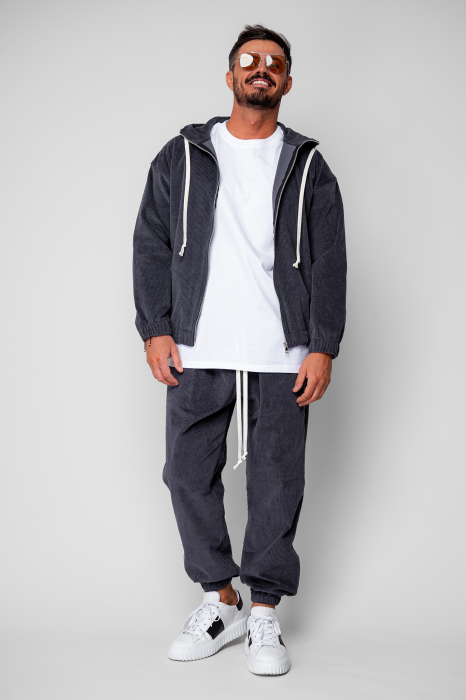 Set Hanorac cu fermoar si Pantalon Lung din reiat Corduroy Grey Anthracite [2]