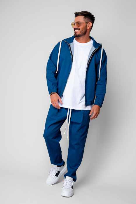 Set Camden din denim elastic Hanorac si Pantalon Lung drept Premium Dark Blue [2]