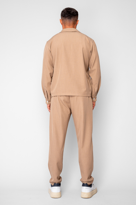 Set Caruso v2 Jacheta cu fermoar si pantalon lung drept Premium Beige [4]